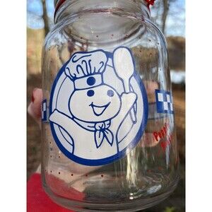 Pillsbury Doughboy Poppin Fresh Glass Cookie Storage Jar Canister Fun Display